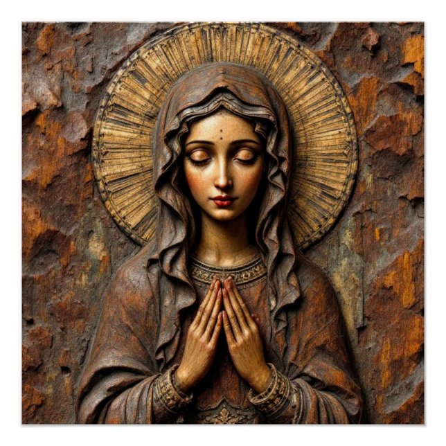 Póster Devoção Esculpida Maria de Madeira (Frente)