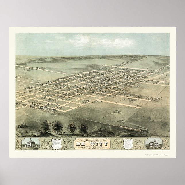 Poster DeWitt, Mapa Panorâmico IA - 1868 (Frente)