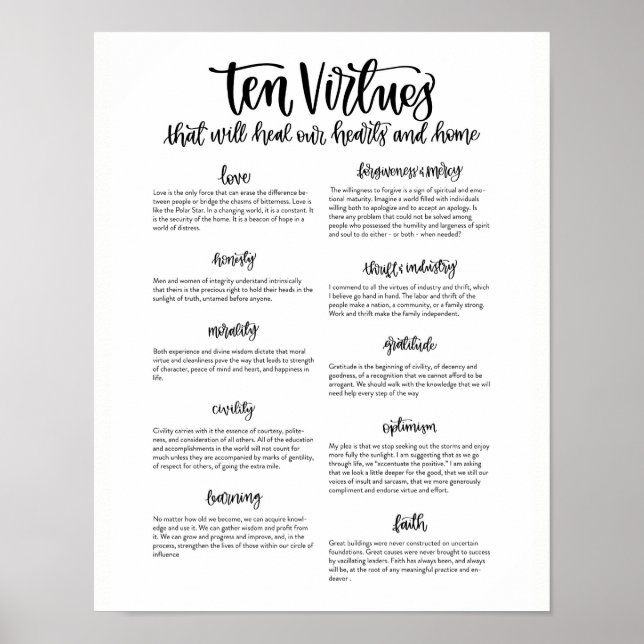 Póster Dez Virtudes: Curar nossos Corações e Casa (Frente)