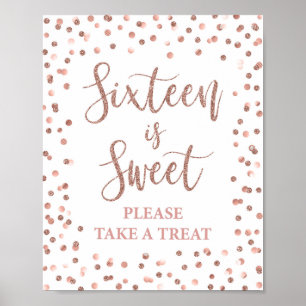 Poster Dezesseis é o doce Rosa - sinal de Glitter Confet