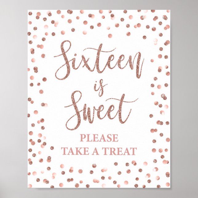 Poster Dezesseis é o doce sinal de brilho Dourado do Rosa (Frente)