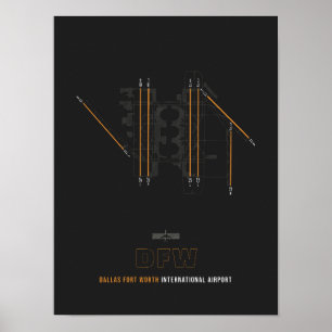 Poster DFW - Dallas Fort Worth Airport Runway Diagrama