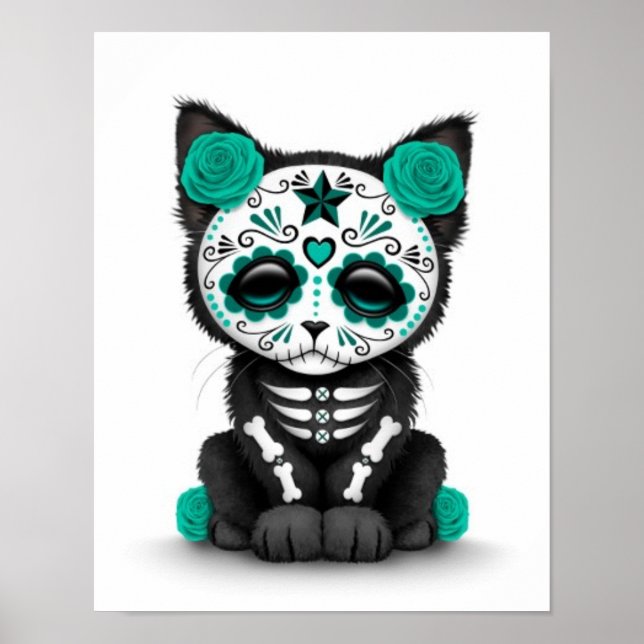 Poster Dia Azul do Teal, Gato do Gatinho Morto, branco (Frente)