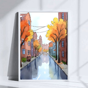 Poster Dia Chuvoso em Boston Aquarela Viagem MA