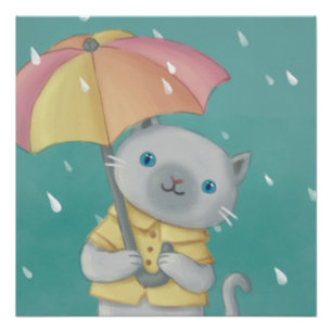 Póster Dia chuvoso: Ilustração de Cat & Umbrella