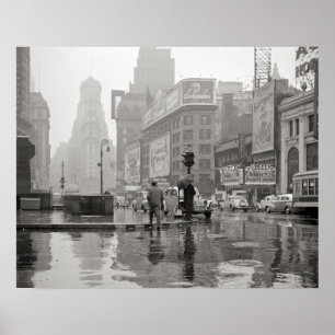 Póster Dia Chuvoso na Times Square, 1943. Foto Antiga
