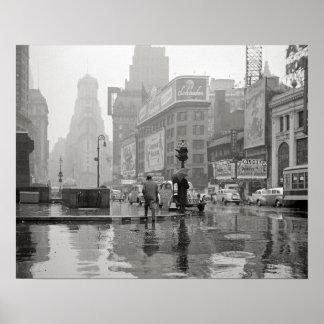 Póster Dia Chuvoso na Times Square, 1943. Foto Antiga