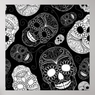 Póster Dia da Arte Mosaica Morta Preta e Branca