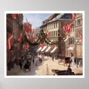 Poster Dia da Bandeira da viagens vintage em Copenhaga, D