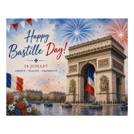 Póster dia da Bastilha Arco do triunfo Paris França fogo 