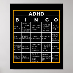 Poster Dia da Consciência da Saúde Mental Adhd Bingo - Pr