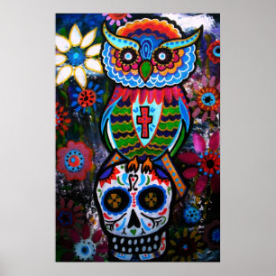 POSTER DIA DA CORUJA DA ARTE POPULAR DA PINTURA