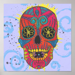 Póster Dia da Design de Tatuagem em Quadrinhos do Crânio