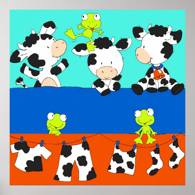 Poster Dia da lavanderia de vacas e sapos. (Frente)