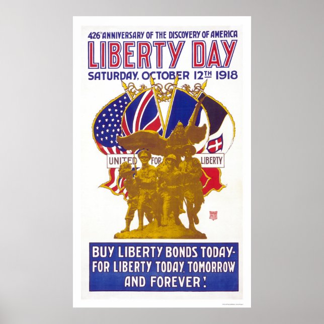 Póster Dia da Liberdade - Aniversário da Descoberta Ameri (Frente)
