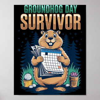 Poster Dia da Marmota Sobrevivente Calendário Divertido R
