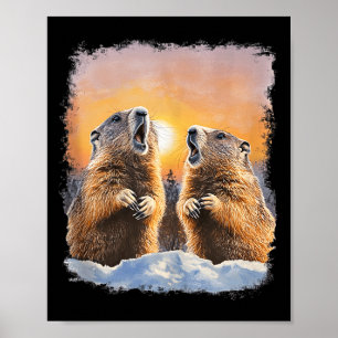 Poster Dia da Marmota Uivando ao Nascer do Sol Marmotas T