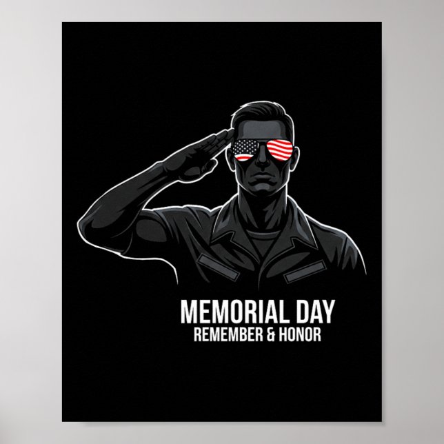 Poster Dia da Memória Bandeira EUA Lembrar Honra Premium (Frente)