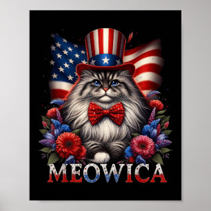 Poster Dia da Memória Gato 4 de Julho Bandeira dos EUA Ho