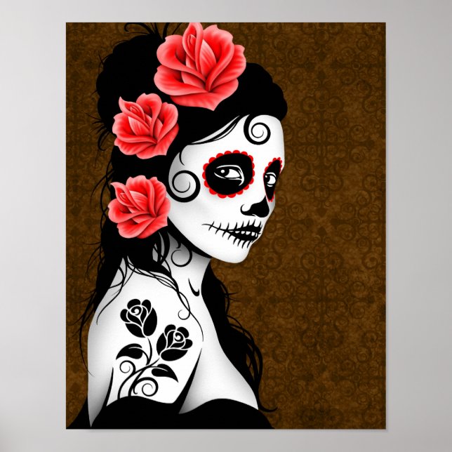 Póster Dia da Menina do Crânio Morta - Castanho (Frente)