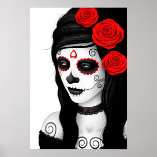 Poster Dia da menina inoperante com os rosas brancos