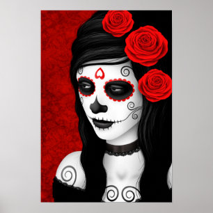 Póster Dia da menina inoperante com rosas vermelhas