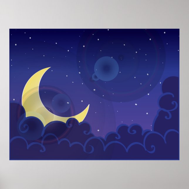Poster Dia da noite, lua, azul-da-noite (Frente)