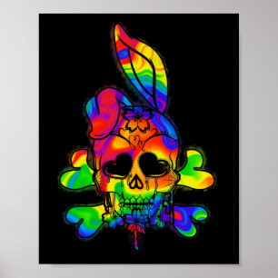 Poster Dia da Páscoa do crânio de coelho psicodélico
