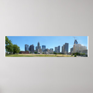 Póster Dia da skyline de Charlotte - cheio @ 30.5x7.5