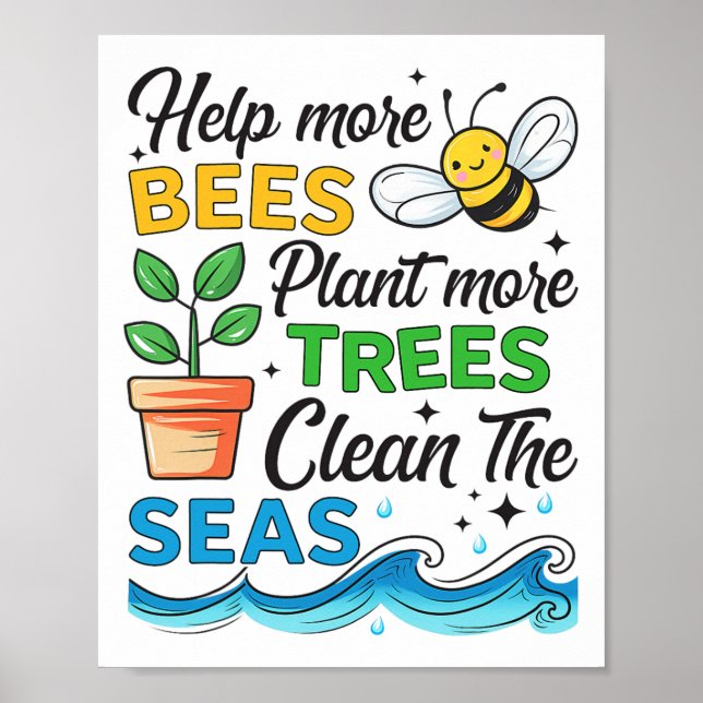 Poster Dia da Terra 2025 Salvem Abelhas Plantas Árvores L (Frente)