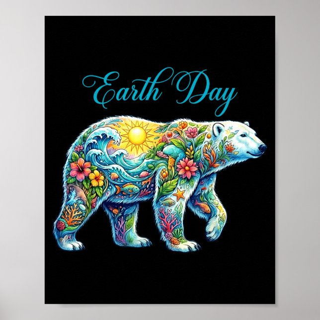 Poster Dia da Terra aniversário urso polar planeta (Frente)