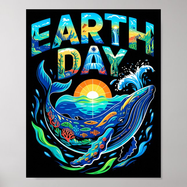 Poster Dia da Terra baleia conservação da natureza oceano (Frente)