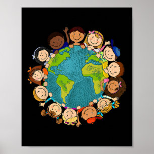 Poster Dia da Terra Camisa Crianças Bonitas Crianças Rapa