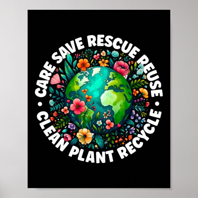 Poster Dia da Terra com Camisa Cuidados Salvos Reciclar d (Frente)