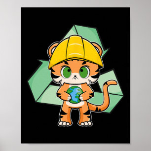 Poster Dia da Terra do Gato de Animação Tigre