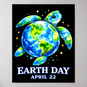 Poster Dia da terra engraçado 2026 salve a terra tartarug