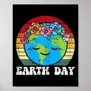 Poster Dia da Terra Flores Cabeça de Sol Retrô Mulheres R