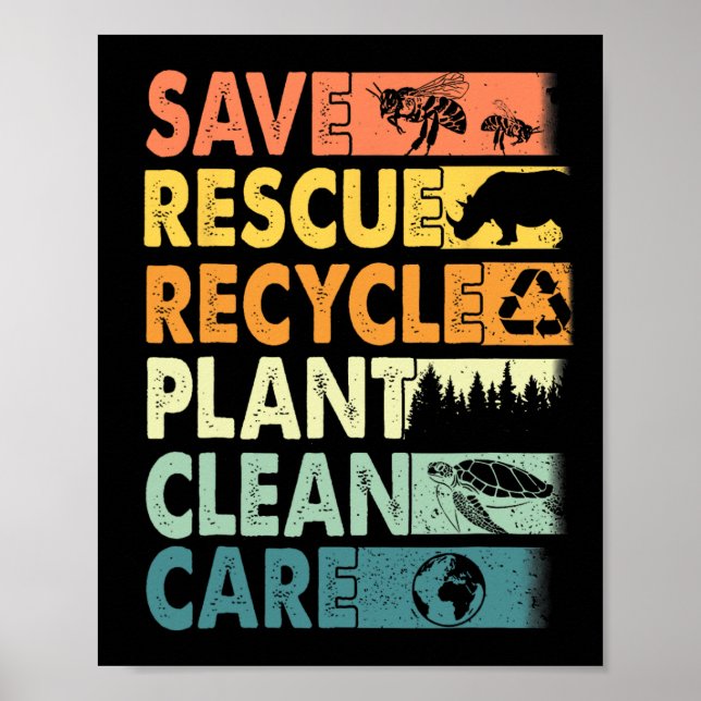 Poster Dia da Terra Retroativa Salvar Abelhas Salvando An (Frente)
