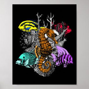 Poster Dia da Terra Salvar Recifes de Coral Mar Peixes Co