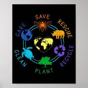 Poster Dia da Terra Salvar Resgatar Reciclar Planta Limpa