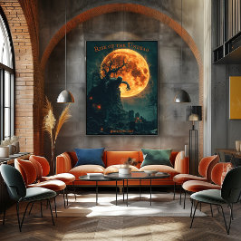 Poster Dia das Bruxas de Ascensão Zombie com Lua cheia e