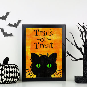 Póster Dia das Bruxas de Gato Negro Spooky
