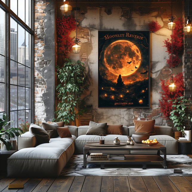 Poster Dia das Bruxas de Lua Cheia com Morcegos, Velas e  (Criador carregado)