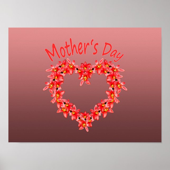 Poster Dia das Mães - Ilustração de Coração de Tulipa em  (Frente)