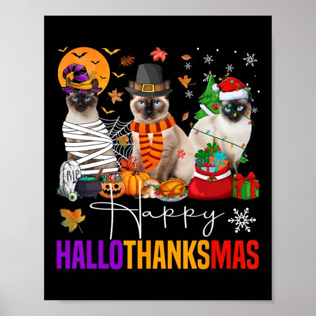 Poster Dia de Ação de Graças de Halloween de Siamese Cat (Frente)