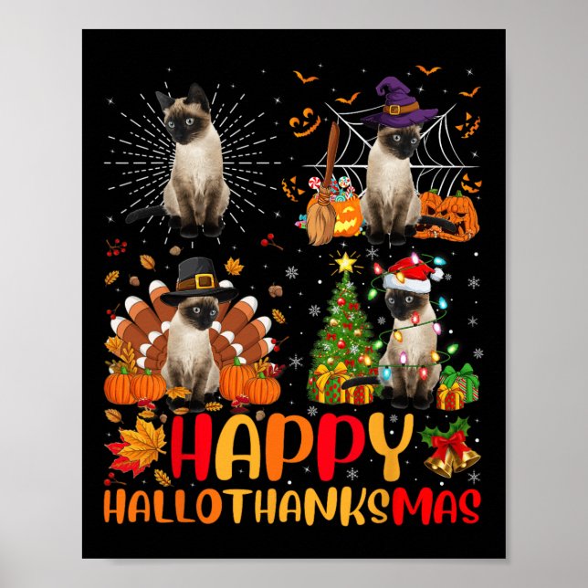 Poster Dia de Ação de Graças de Halloween Natal Siamese C (Frente)