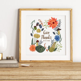Poster Dia de Ação de Graças floral fofo cogumelo outono