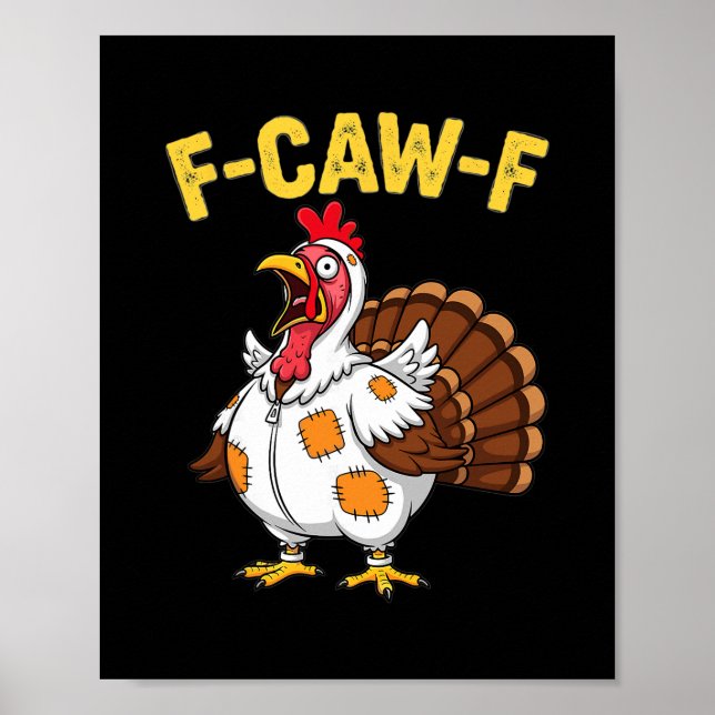 Poster Dia de Ação de Graças Frango Engraçado Vestido Com (Frente)
