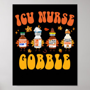 Poster Dia de Ação de Graças Icu Enfermeira Peru Gobble E