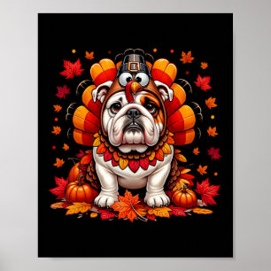 Poster Dia de Ação de Graças Inglês Bulldog Fall Deixa Mã